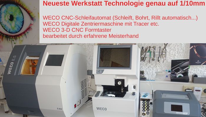 Neueste Technologie eines Optikers wie Schleifautomat und Zentriermaschine mit Tracer